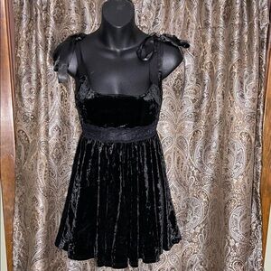 DOLLS KILL - WIDOW - Chic Black Velvet Mini Dress with Shoulder Ties NWT